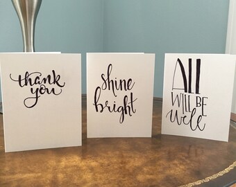 Handlettered greeting cards, blank on the inside