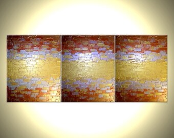 30% Off, Original Abstract Gold Painting, Palette Knife Art, ORIGINAL Bronze PAINTING Lafferty - 48x20, Spring Sale