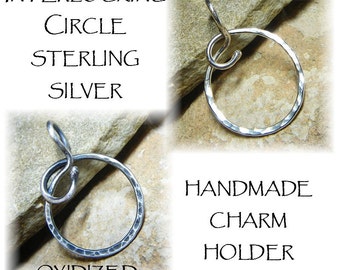 Unique Thick Sterling Silver Organic Interlocking Circle Charm Holder Pendant for Your Own Charms - Antiqued or Shiny - Handmade to Order