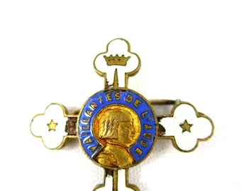 Antique Saint Joan of Arc French Enamel Medal Brooch Pin,Vintage 1910 Valiant Soul Joan of Arc Enamel Brooch by A. CHOBILLION Palais Royal