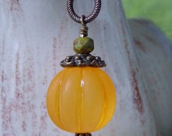 On Sale Pumpkin Necklace Halloween Necklace Pumpkin Jewelry Swarovski Crystal Rustic Vintage Style Fall Jewelry Pendant Orange Harvest Autum