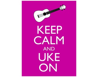 Keep Calm and Uke On 5x7 Ukulele Wall Art Poster Print You choose colour Poster Print 5x7"ukulele player gift