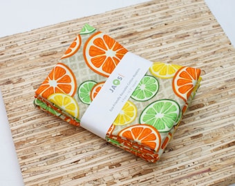 Large Cloth Napkins - Set of 4 - (N4308) - Citrus Fruit Modern Reusable Fabric Napkins