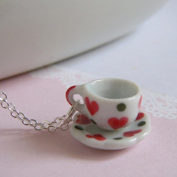 Tea Party Necklace Miniature Tea Cup Pendant On Silver Chain