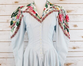 1980s puffed Sleeve Menu Dress