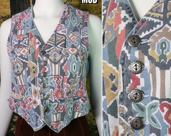Cool 80s 90s Geometric Aztec Southwestern Style Jean Vest