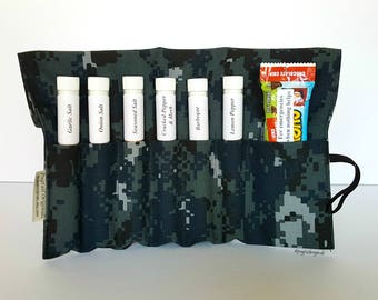 US Navy Deployment Gift, USN Sailor Gift, Boot Camp, Going Away, Care Package, NWU Camo. Spices in a unique roll up kit