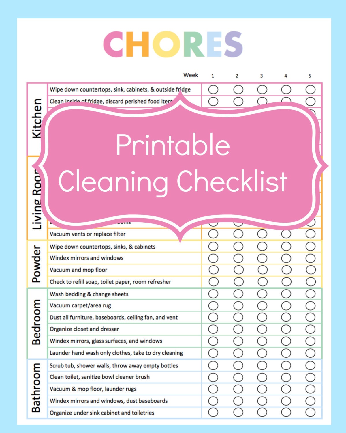 Chore Chart Chore Chart Printable Cleaning Checklist