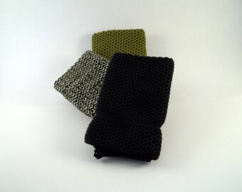 Dishcloths Knit in Cotton in Pesto, Black and Black/Pesto/White, Knit Wash Cloth, Washcloth, Dish Cloth
