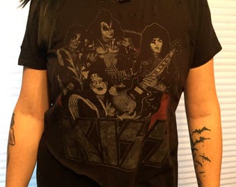 Distressed Modified KISS Band shirt Ace Frehley (Ladies XL) Peter Criss