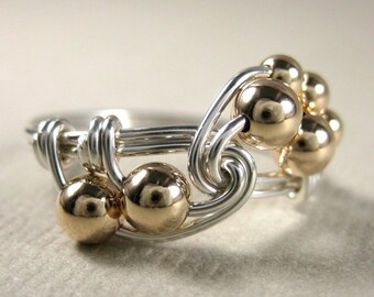 Math Jewelry Fibonacci Ring Wire Wrapped Math Ring Mixed Metals Sterling Silver and Gold Filled Fibonacci