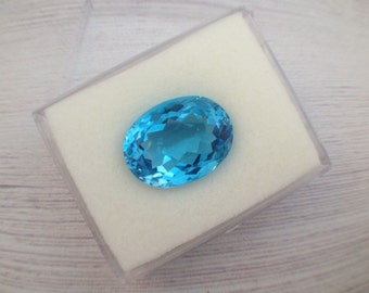 One-of-a-kind, Oval facet natural Blue Topaz Swiss, semi precious gemstone supply, 20X15mm, 1 pcs