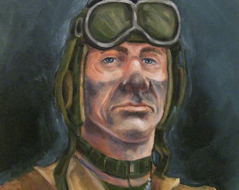 World War ll US Tank Commander,11x14 Original Oil Painting on Board,One of a Kind,Not a Print