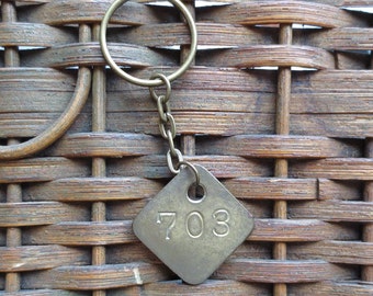 Vintage Brass Tag Industrial Number Tag Steampunk Number Key Chain #703