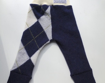 6-15 months - Diaper Cover Wool Longies - Navy and Grey Argyle Recycled Lambswool Longies - Medium