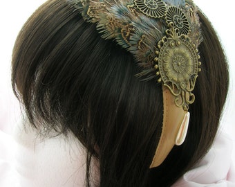 Steampunk Feather Fascinator - OZION design (5 fastener option) for steampunk cosplay,larp,derby party,mardi gras costume,vintage wedding