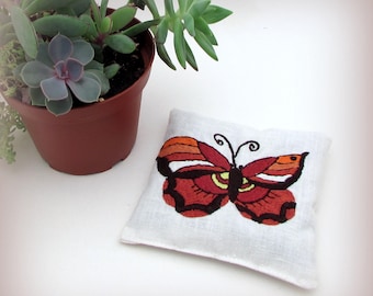 Vintage Butterfly Gift - Large Dried Lavender Sachet - Vintage Embroidered Linens - drawer sachet - nature gift - garden gift