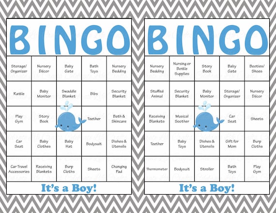 30 Whale Baby Shower Bingo Cards Prefilled Bingo Cards Boy