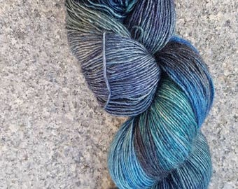 Luxury Hand dyed yarn for shawls merino/ yak/ silk 120g . Dozmary Pool