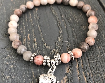 Elephant Bracelet, Elephant Jewelry, Boho Bracelet, Elephant Charm, Beaded Bracelet, Charm Bracelet, Gemstone Beads, Gemstone Bracelet
