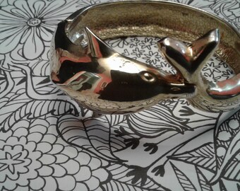 Goldtone Dolphin Hinged Bangle Bracelet