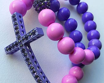 Bubble Gum/Chamballa Cross Bracelet Set