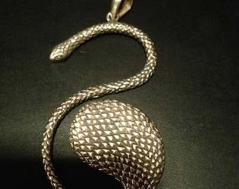 On sale - Silver plated snake pendant- Serpent pendant