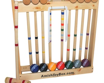 Deluxe 8-Player Wooden Croquet Game Set, Amish-Made