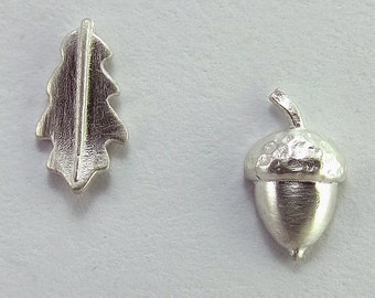 Silver Acorn and Oak Leaf Stud Earrings