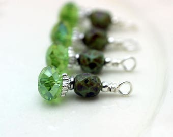 Green AB Multifaceted Rondelle Crystal and Green Aqua Opal Travertine Czech Crystal Bead Earring Dangle Necklace Charm Drop Set