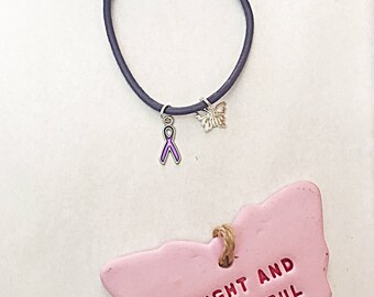 Fibromyalgia Bracelet Purple, Awareness Bracelet For Women, Purple Ribbon Awareness Bracelet, Leather Bracelet For Her, Awareness Jewelry