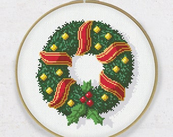 Christmas Crown Cross Stitch PDF Pattern Instant Download Wreath Wall Art Decoration Digital Chart Embroidery DIY