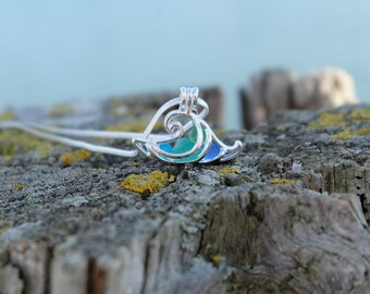 Ocean necklace, Beach themed necklace, Wave jewelry, Wave Necklace, Sea Glass Necklace, Mixed sea glass, Wave locket necklace, Sea necklace