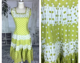 Original Vintage 1950's Green Chartreuse Polkadot Dress