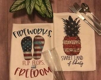 4th of July Towels/Flip Flop Towel/ Pineapple towel Hand/Tea Towels/Kitchen Towels/Kitchen Gifts/Housewarming