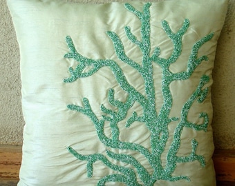 I Love Corals - Throw Pillow Covers - 20x20 Inches Silk Pillow Cover with Shaded Beads