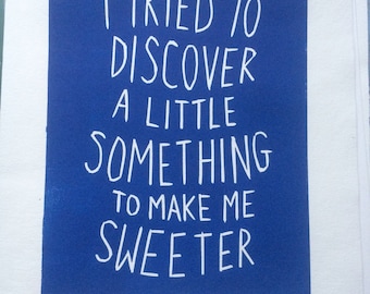 Erasure lyrics hand pulled linocut in blue