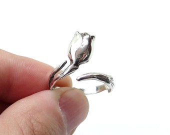 Exquisite Tulip Ring, Silver Tulip Ring, Flower Ring, Tulip Engagement Ring, 925 Sterling Silver Ring, Floral Ring, Tulip Jewelry