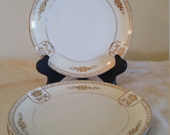 saucer set by noritake with gold accent/noritake saucer/gold accent saucer/vintage saucers/noritake moriage/white and gold saucers