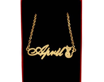 April Name Necklace Stainless Steel / Gold Tone | Mothers Day Gift Birthday