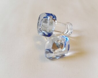 Glass cufflinks clear glass with a hint of blue