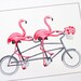 Pink flamingos on tandem bicycle print cycling flamingos