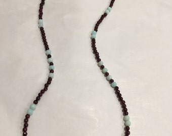Peru Blue Opal & Garnet 925ss Necklace 18"