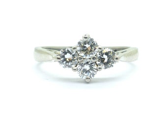 Vintage Platinum diamond cluster engagement ring Unique English Estate Four stone Anniversary-Dinner ring VS Clarity 0.50ct*FREE SHIPPING