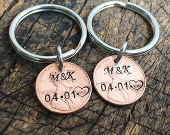 Couples keychain, couples key ring, engraved keychain, couples initials, date, anniversary, custom key chain, personalized keychain couples