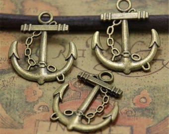 10pcs Bronze tone Anchor Charms Pendant Connector 27 x 31mm ASD0042