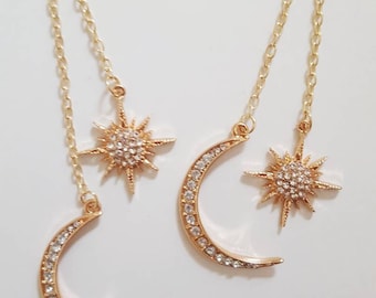 Celestial Gold Star & Moon Rhinestone Art Deco Dangle Chain Earrings