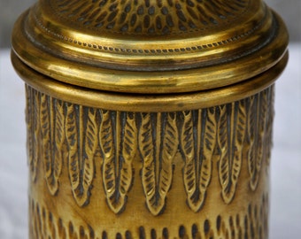 French Brass Tin/Brass Storage Pot/Brass Cannister/Leaf Pattern Canister/Brass Tin/Decorative Brass Tin