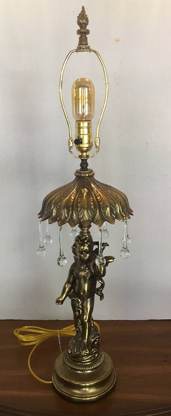 OOAK Vintage Cherub Lamp Antique brass finish Cast Metal with