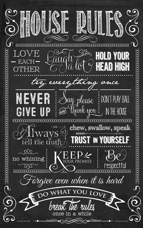 house rules wall art printable chalkboard poster